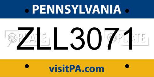 ZLL3071 Pennsylvania License Plate