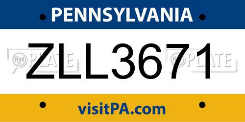 ZLL3671 Pennsylvania License Plate