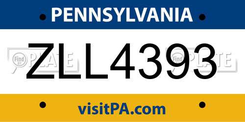 ZLL4393 Pennsylvania License Plate