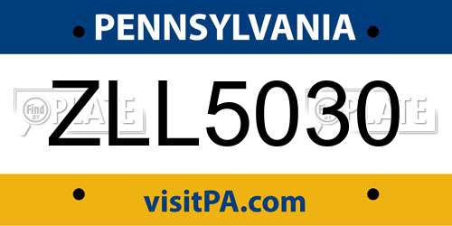 ZLL5030 Pennsylvania License Plate