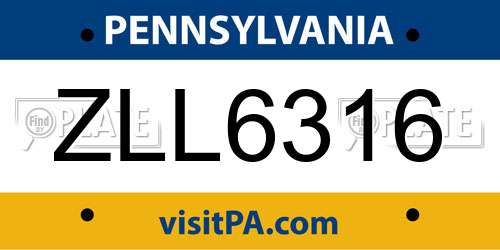 ZLL6316 Pennsylvania License Plate