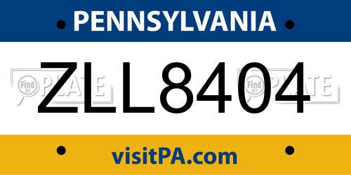 ZLL8404 Pennsylvania License Plate