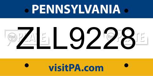 ZLL9228 Pennsylvania License Plate