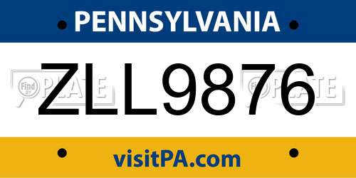 ZLL9876 Pennsylvania License Plate