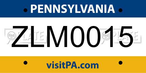ZLM0015 Pennsylvania License Plate