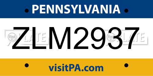 ZLM2937 Pennsylvania License Plate
