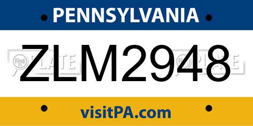 ZLM2948 Pennsylvania License Plate