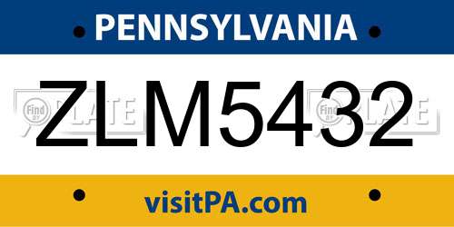 ZLM5432 Pennsylvania License Plate