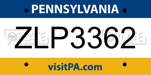 ZLP3362 Pennsylvania License Plate