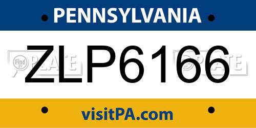 ZLP6166 Pennsylvania License Plate