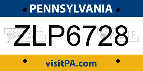 ZLP6728 Pennsylvania License Plate