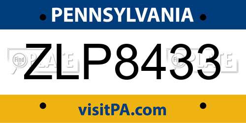 ZLP8433 Pennsylvania License Plate