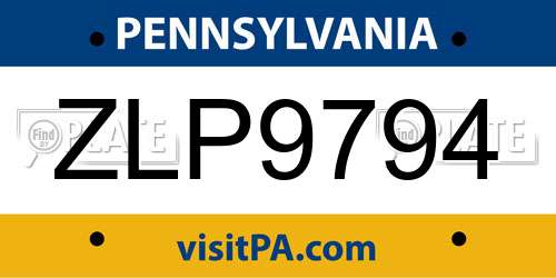 ZLP9794 Pennsylvania License Plate