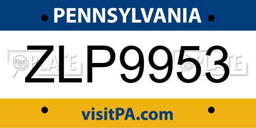 ZLP9953 Pennsylvania License Plate