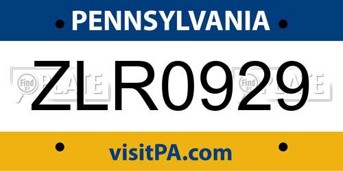 ZLR0929 Pennsylvania License Plate