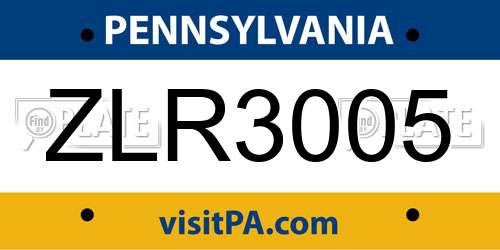ZLR3005 Pennsylvania License Plate