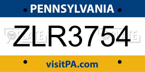 ZLR3754 Pennsylvania License Plate
