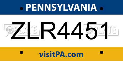 ZLR4451 Pennsylvania License Plate