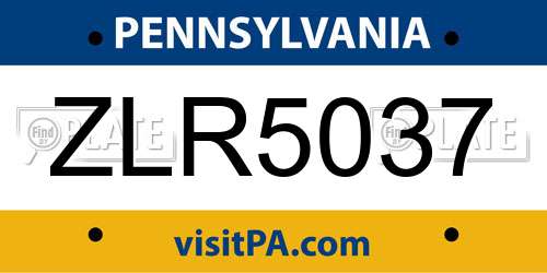 ZLR5037 Pennsylvania License Plate