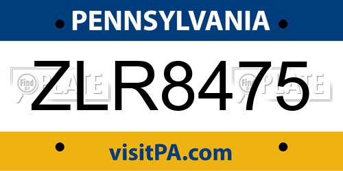 ZLR8475 Pennsylvania License Plate