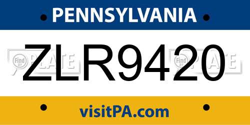 ZLR9420 Pennsylvania License Plate