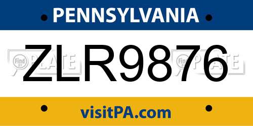 ZLR9876 Pennsylvania License Plate