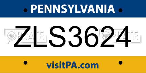 ZLS3624 Pennsylvania License Plate