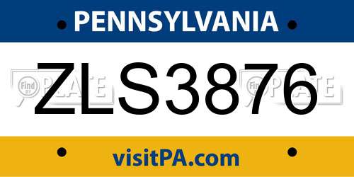ZLS3876 Pennsylvania License Plate