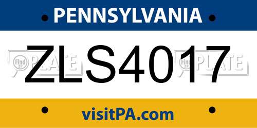 ZLS4017 Pennsylvania License Plate