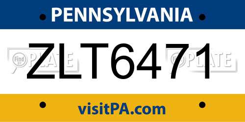 ZLT6471 Pennsylvania License Plate