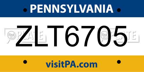 ZLT6705 Pennsylvania License Plate