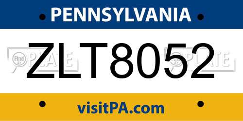 ZLT8052 Pennsylvania License Plate