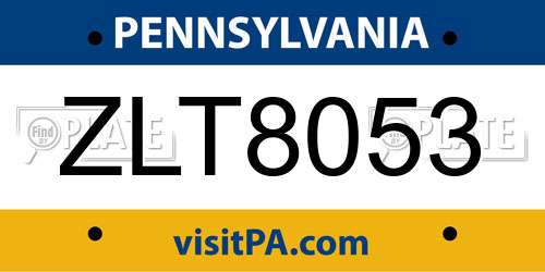 ZLT8053 Pennsylvania License Plate