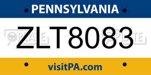 ZLT8083 Pennsylvania License Plate