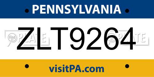 ZLT9264 Pennsylvania License Plate