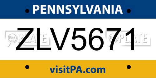 ZLV5671 Pennsylvania License Plate