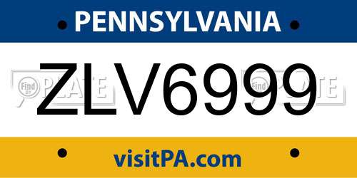 ZLV6999 Pennsylvania License Plate