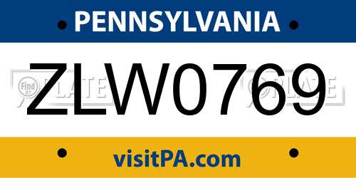 ZLW0769 Pennsylvania License Plate