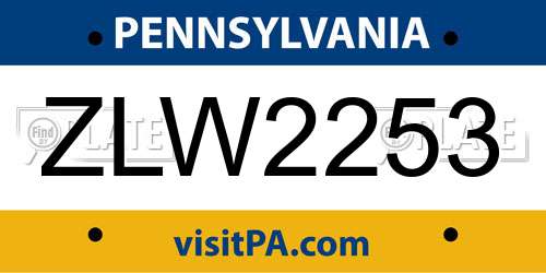 ZLW2253 Pennsylvania License Plate