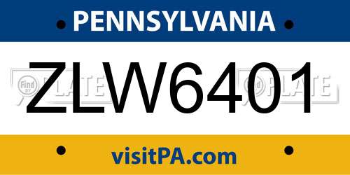 ZLW6401 Pennsylvania License Plate