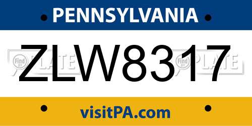 ZLW8317 Pennsylvania License Plate