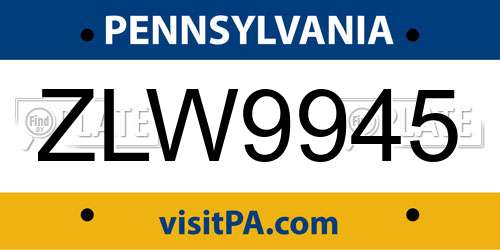 ZLW9945 Pennsylvania License Plate