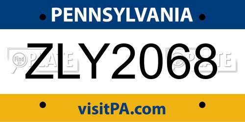 ZLY2068 Pennsylvania License Plate
