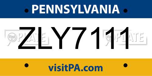 ZLY7111 Pennsylvania License Plate
