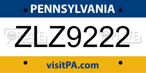 ZLZ9222 Pennsylvania License Plate