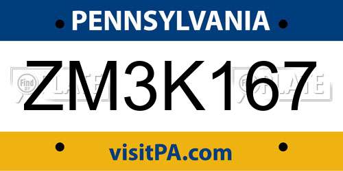 ZM3K167 Pennsylvania License Plate