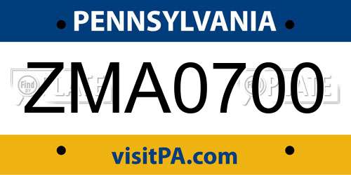 ZMA0700 Pennsylvania License Plate