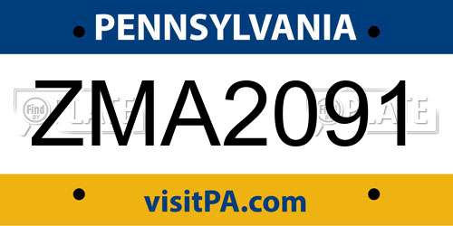 ZMA2091 Pennsylvania License Plate