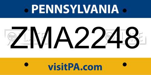 ZMA2248 Pennsylvania License Plate
