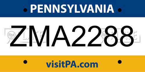 ZMA2288 Pennsylvania License Plate